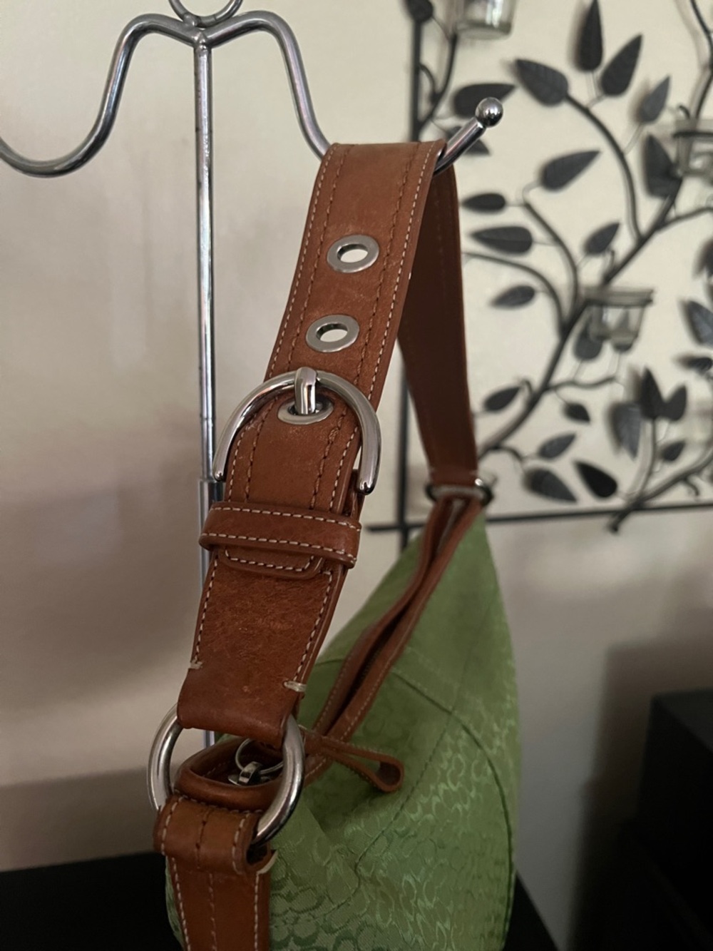 Coach Olive Signature Jacquard Shoulder Bag with Brown Leather Trim - Picture 2 of 8